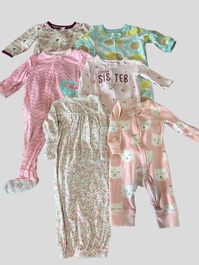 Baby Girl 3M Sleeper Bundle Lot of 6 Zip Footie Pajamas Gown Cute